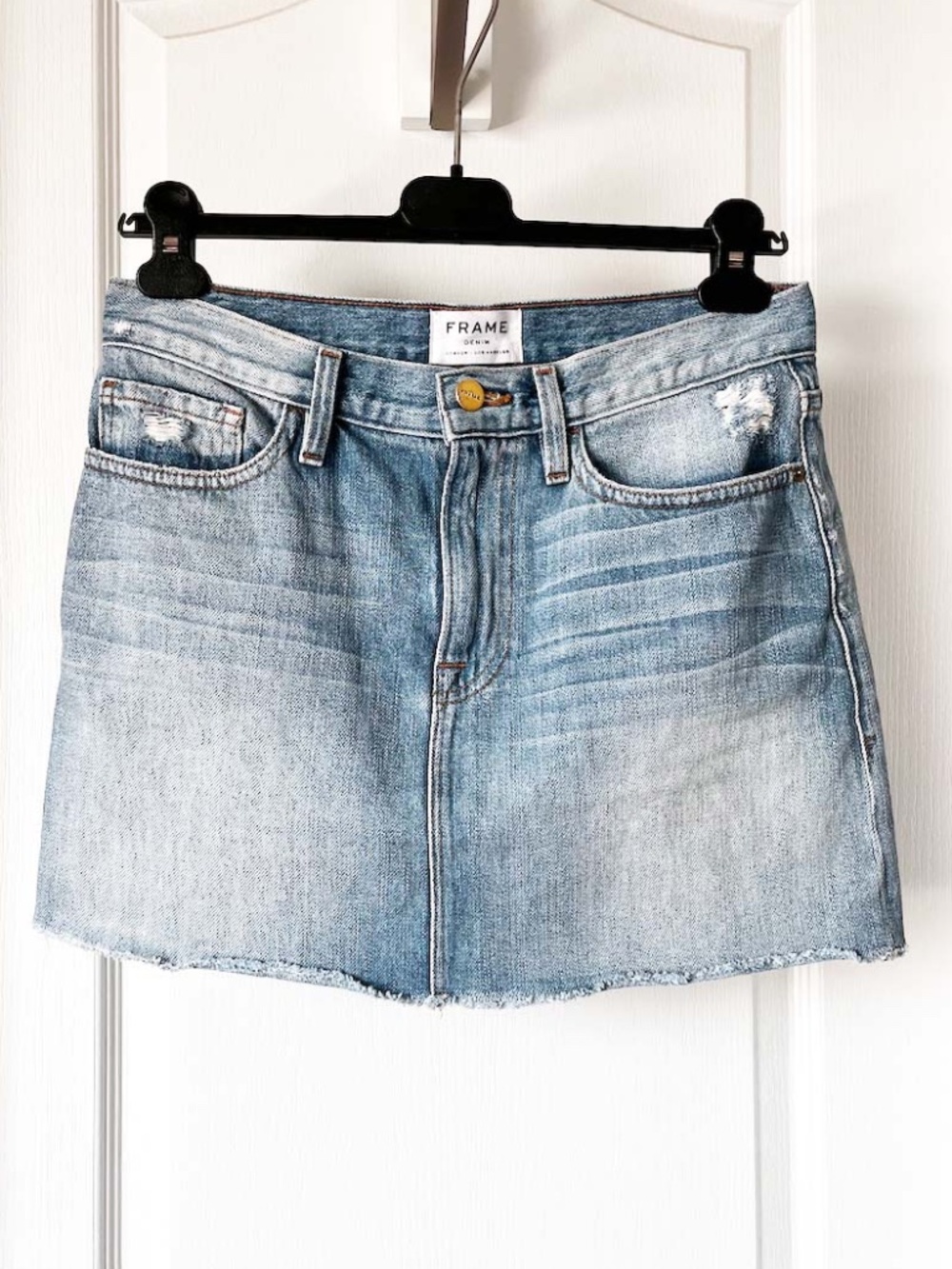 FRAME Distressed Denim Mini Skirt